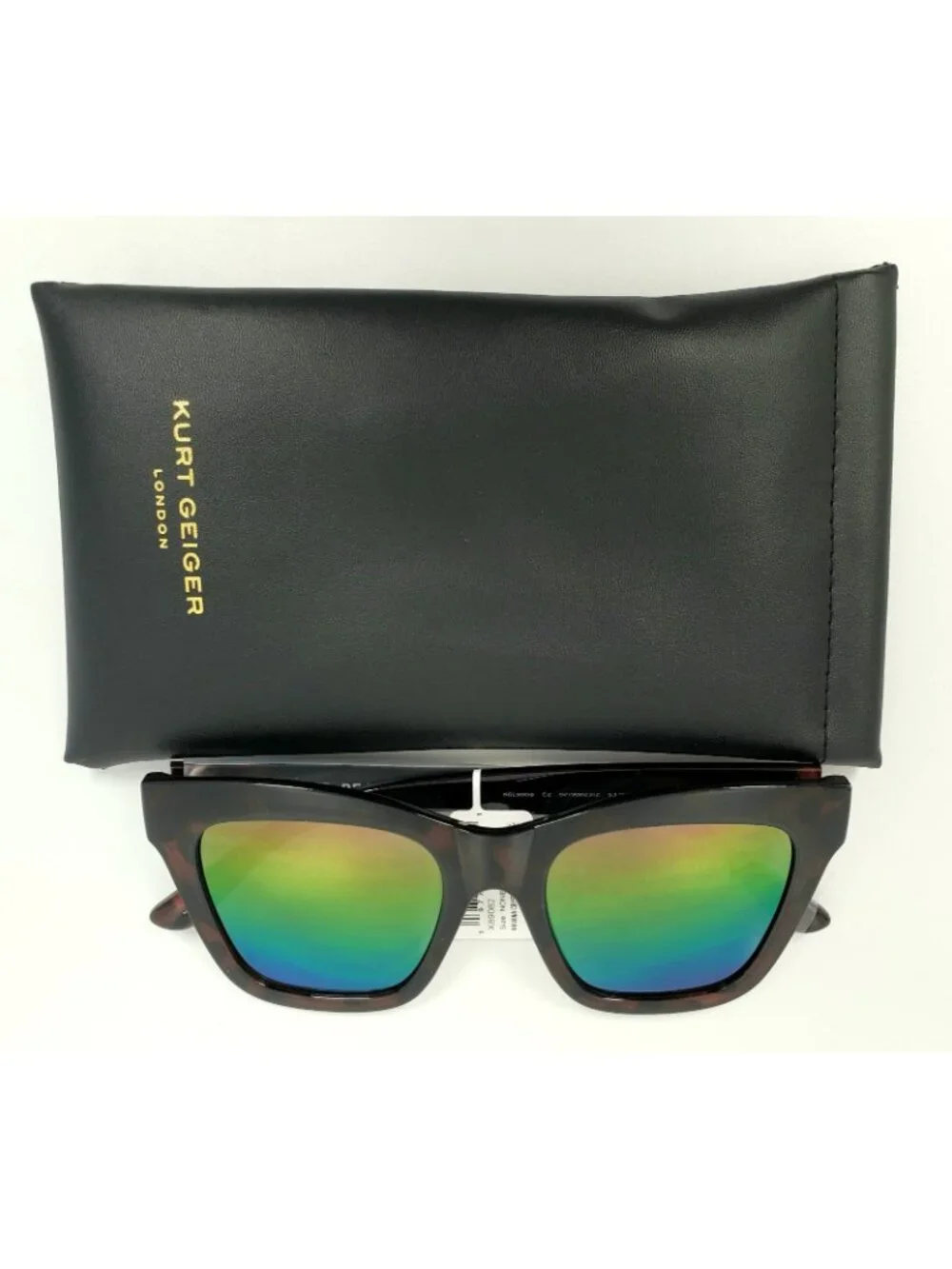 Kurt Geiger London KGL9008 53mm Square Cat Eye Sunglasses Havana Rainbow Mirror - Picture 2 of 5